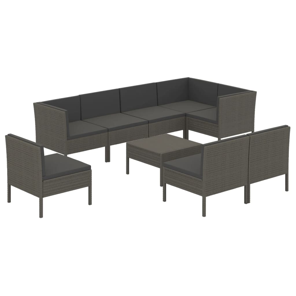 Set Divani da Giardino 9 pz con Cuscini in Polyrattan Grigio 3094402