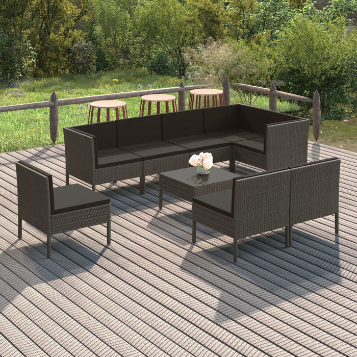 Set Divani da Giardino 9 pz con Cuscini in Polyrattan Grigio 3094402