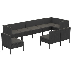 Set Divani da Giardino 9 pz con Cuscini in Polyrattan Nero cod mxl 38356