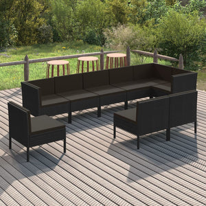 Set Divani da Giardino 9 pz con Cuscini in Polyrattan Nero cod mxl 38356