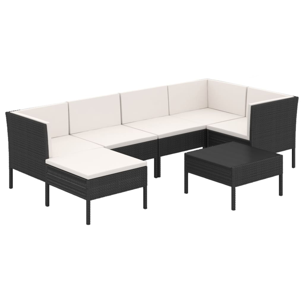 Set Divani da Giardino 7 pz con Cuscini in Polyrattan Nero 3094408