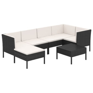 Set Divani da Giardino 7 pz con Cuscini in Polyrattan Nero 3094408