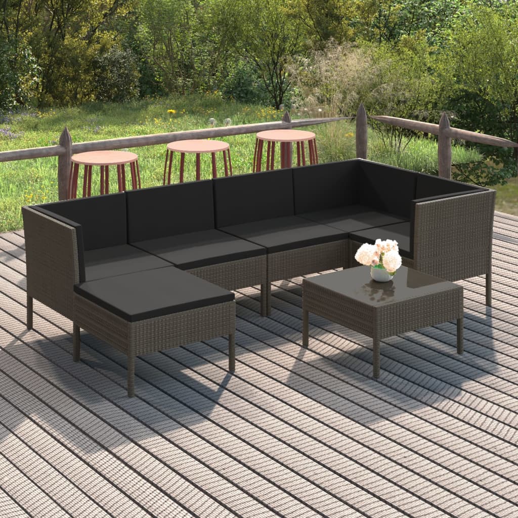 Set Divani da Giardino 7 pz con Cuscini in Polyrattan Grigio cod mxl 38357