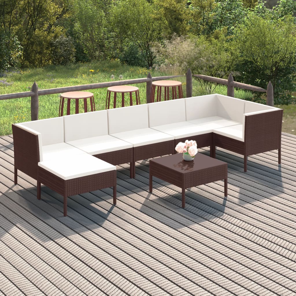 Set Divani da Giardino 8 pz con Cuscini in Polyrattan Marrone 3094411