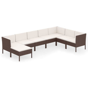 Set Divani da Giardino 8 pz con Cuscini in Polyrattan Marrone 3094419