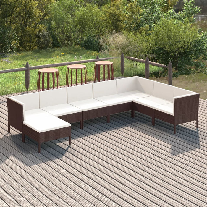 Set Divani da Giardino 8 pz con Cuscini in Polyrattan Marrone 3094419