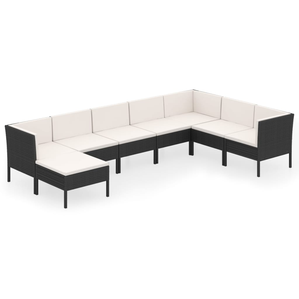 Set Divani da Giardino 8 pz con Cuscini in Polyrattan Nero 3094420