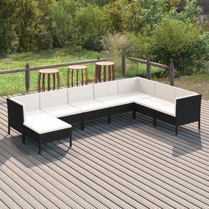 Set Divani da Giardino 8 pz con Cuscini in Polyrattan Nero 3094420