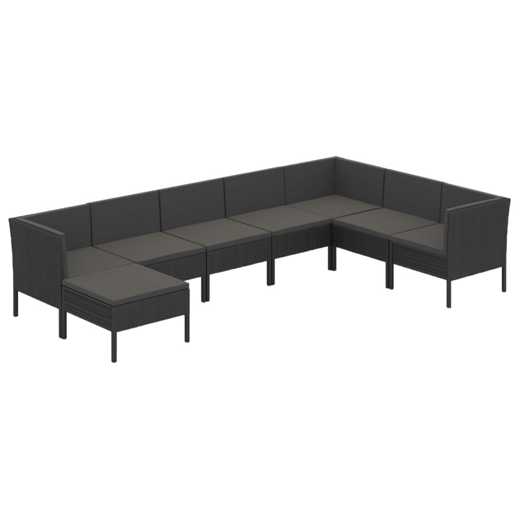 Set Divani da Giardino 8 pz con Cuscini in Polyrattan Nero 3094421