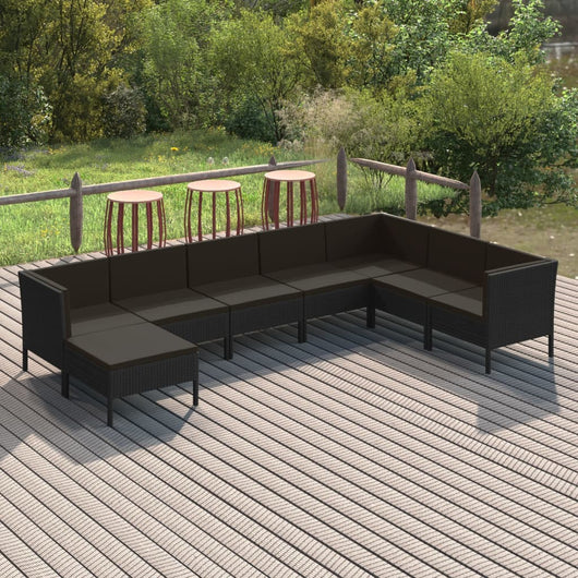 Set Divani da Giardino 8 pz con Cuscini in Polyrattan Nero 3094421