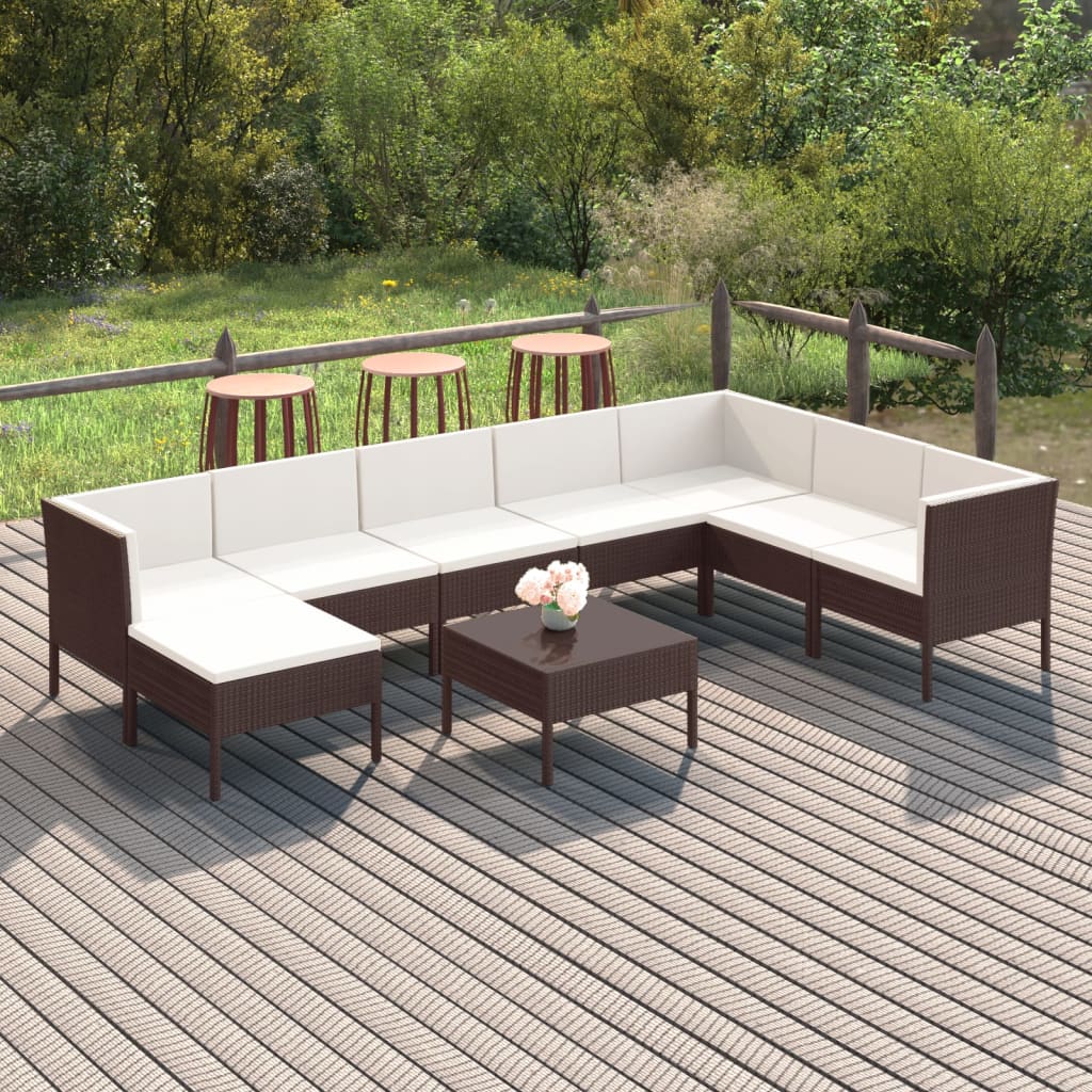 Set Divani da Giardino 9 pz con Cuscini in Polyrattan Marrone cod mxl 38349