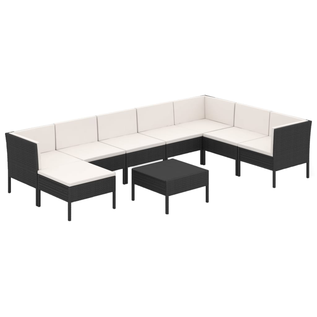 Set Divani da Giardino 9 pz con Cuscini in Polyrattan Nero 3094424