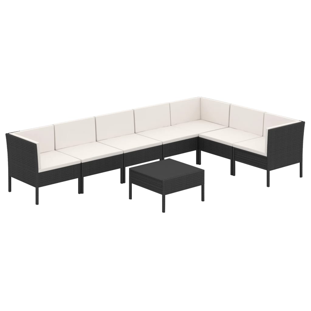 Set Divani da Giardino 8 pz con Cuscini in Polyrattan Nero 3094428