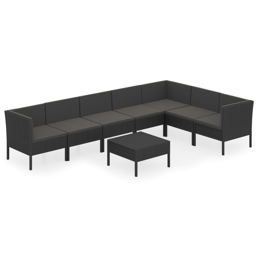 Set Divani da Giardino 8 pz con Cuscini in Polyrattan Nero 3094429