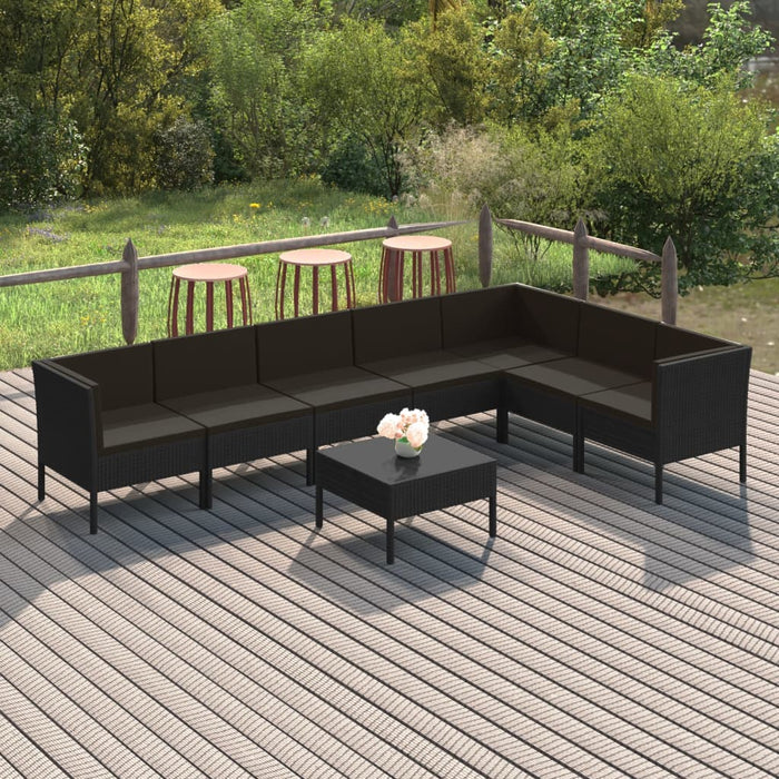 Set Divani da Giardino 8 pz con Cuscini in Polyrattan Nero 3094429