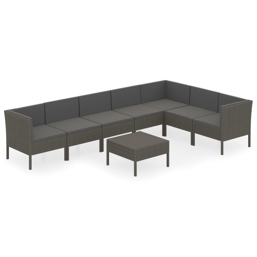 Set Divani da Giardino 8 pz con Cuscini in Polyrattan Grigio cod mxl 38371