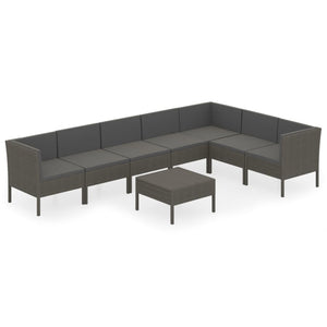 Set Divani da Giardino 8 pz con Cuscini in Polyrattan Grigio cod mxl 38371