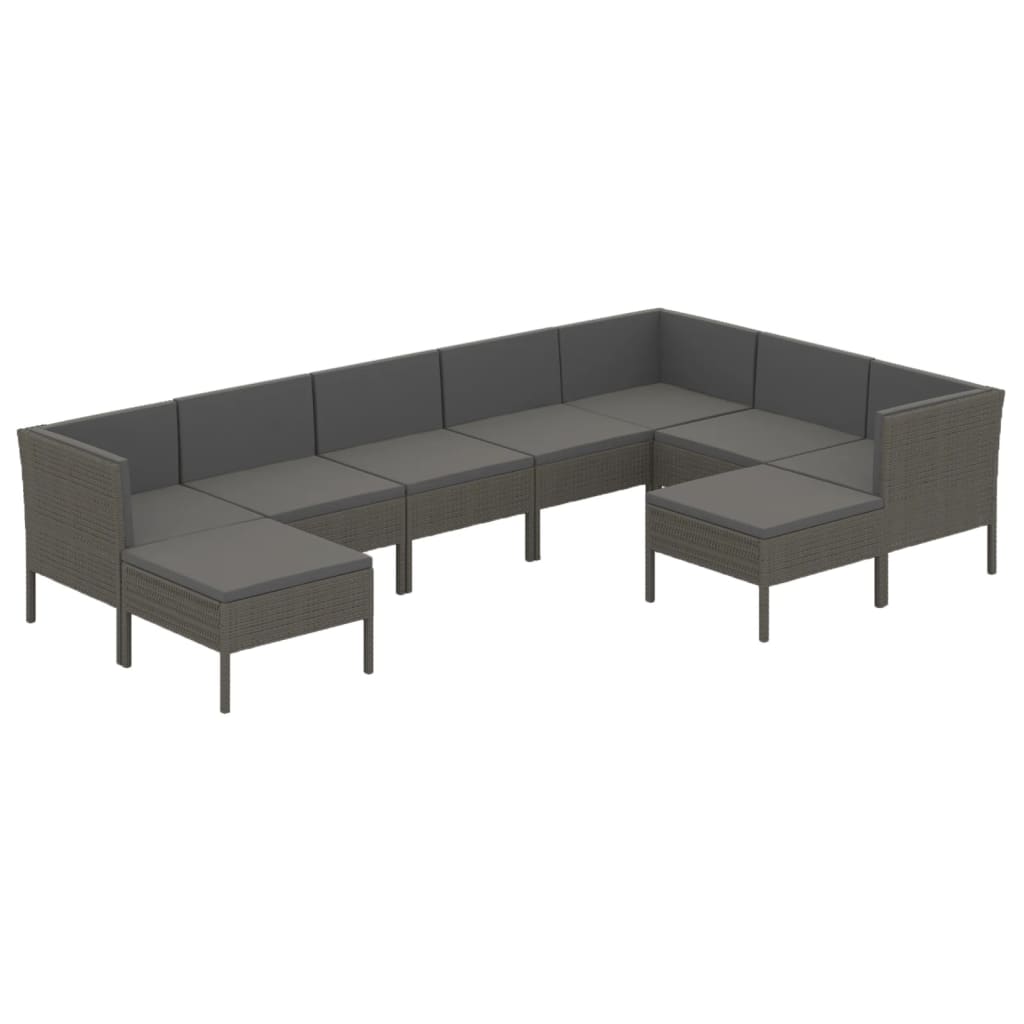 Set Divani da Giardino 9 pz con Cuscini in Polyrattan Grigio cod mxl 41967