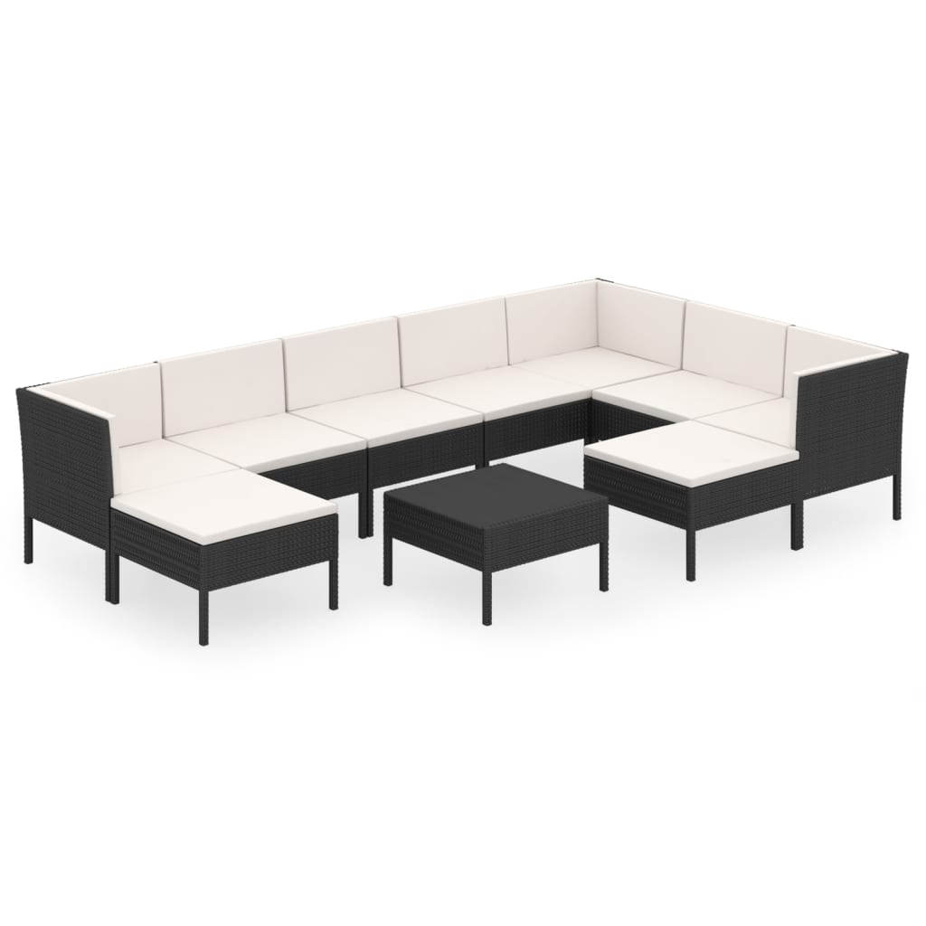 Set Divani da Giardino 10 pz con Cuscini in Polyrattan Nero cod mxl 38381