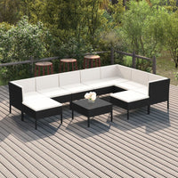 Set Divani da Giardino 10 pz con Cuscini in Polyrattan Nero cod mxl 38381