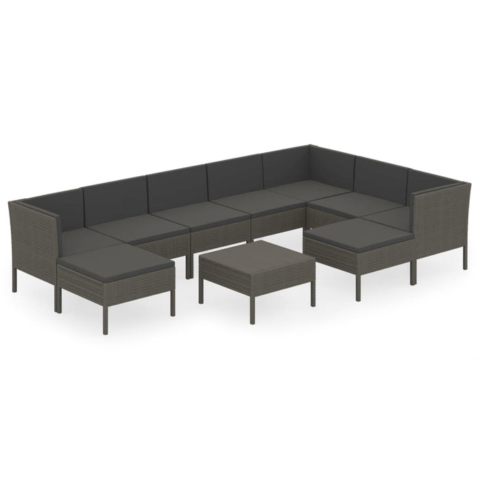 Set Divani da Giardino 10 pz con Cuscini in Polyrattan Grigio 3094438