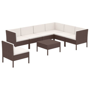 Set Divani da Giardino 8 pz con Cuscini in Polyrattan Marrone 3094439