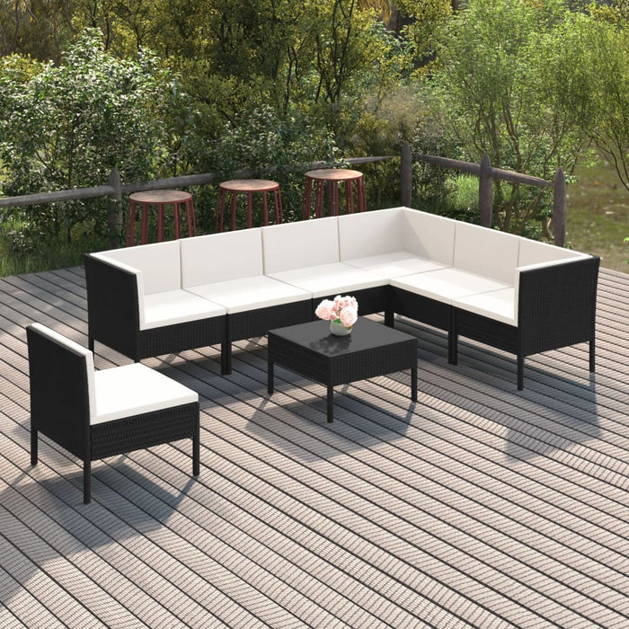 Set Divani da Giardino 8 pz con Cuscini in Polyrattan Nero cod mxl 38363