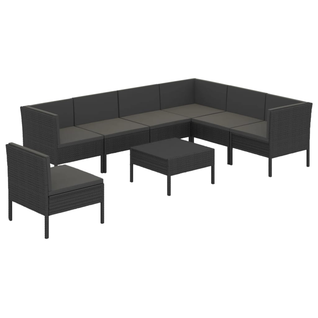 Set Divani da Giardino 8 pz con Cuscini in Polyrattan Nero cod mxl 38384