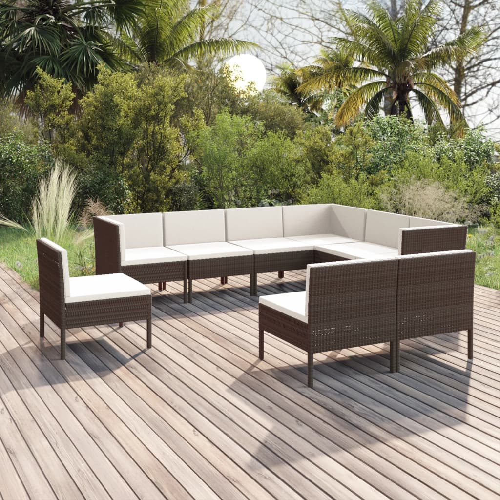 Set Divani da Giardino 9 pz con Cuscini in Polyrattan Marrone cod mxl 38374