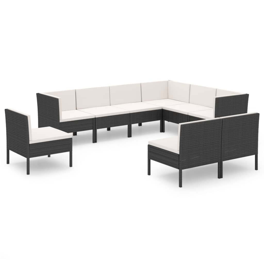 Set Divani da Giardino 9 pz con Cuscini in Polyrattan Nero 3094448