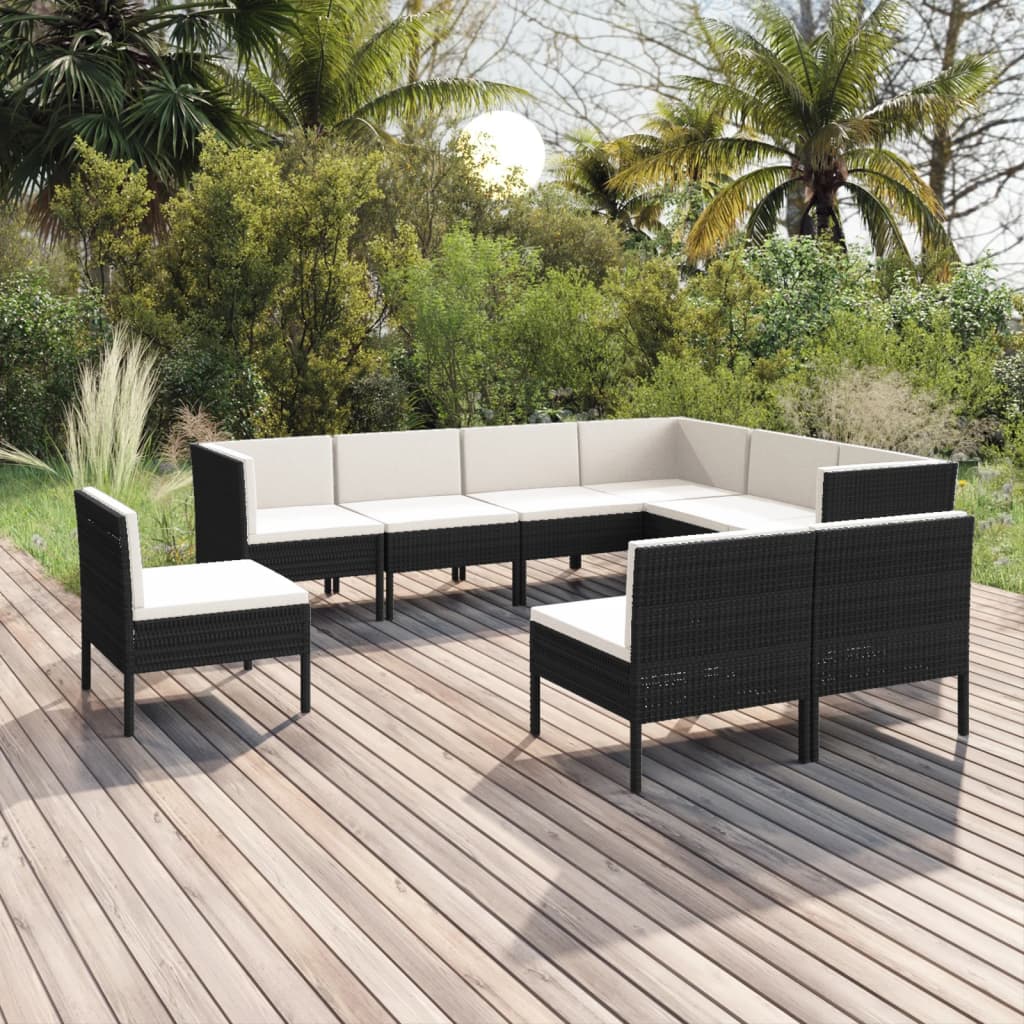 Set Divani da Giardino 9 pz con Cuscini in Polyrattan Nero 3094448