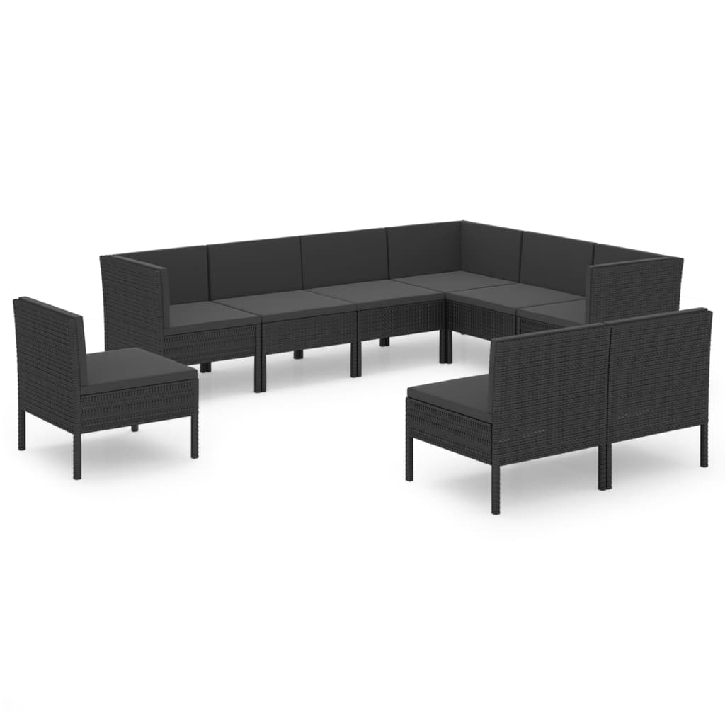 Set Divani da Giardino 9 pz con Cuscini in Polyrattan Nero cod mxl 38365