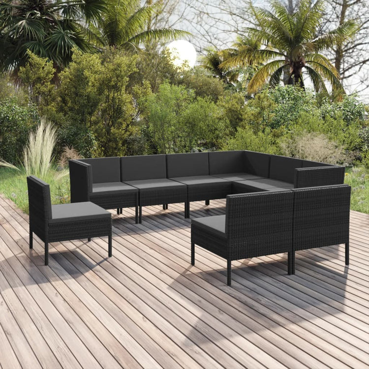 Set Divani da Giardino 9 pz con Cuscini in Polyrattan Nero cod mxl 38365