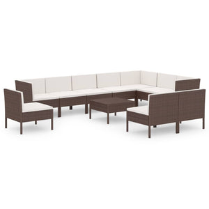 Set Divani da Giardino 11 pz con Cuscini in Polyrattan Marrone 3094451