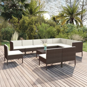 Set Divani da Giardino 11 pz con Cuscini in Polyrattan Marrone 3094451