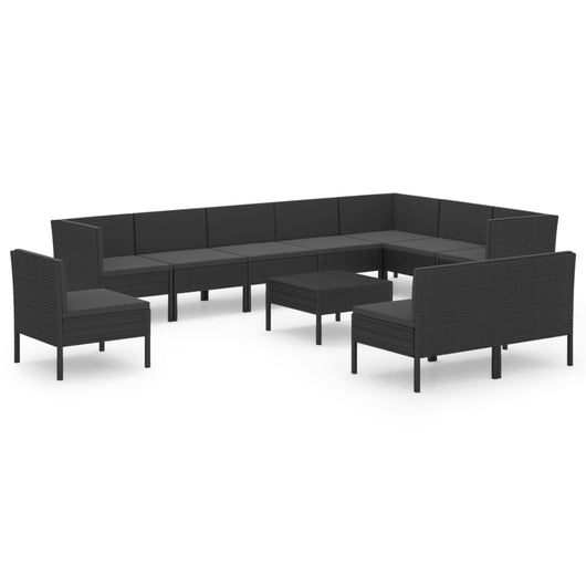 Set Divani da Giardino 11 pz con Cuscini in Polyrattan Nero cod mxl 38375