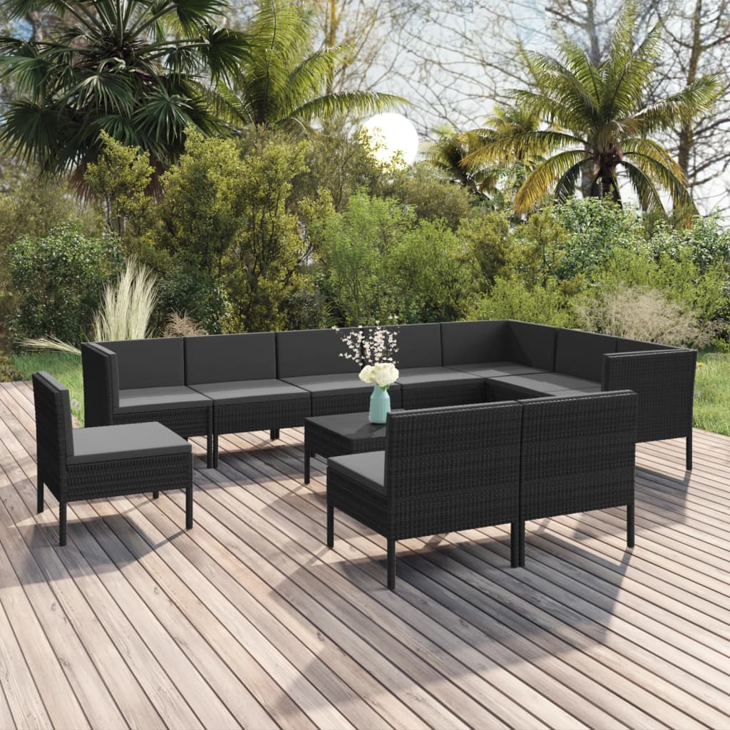 Set Divani da Giardino 11 pz con Cuscini in Polyrattan Nero cod mxl 38375