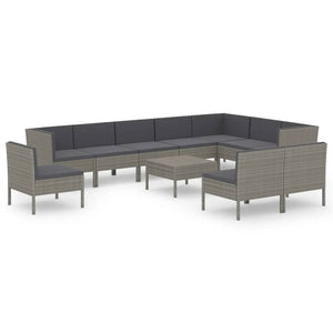 Set Divani da Giardino 11 pz con Cuscini in Polyrattan Grigio 3094454