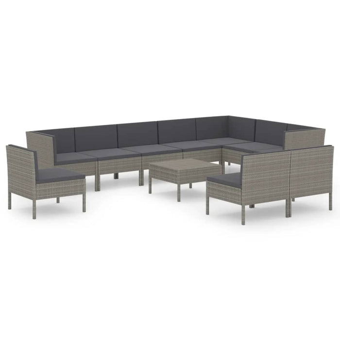 Set Divani da Giardino 11 pz con Cuscini in Polyrattan Grigio 3094454