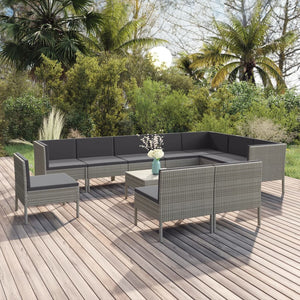 Set Divani da Giardino 11 pz con Cuscini in Polyrattan Grigio 3094454