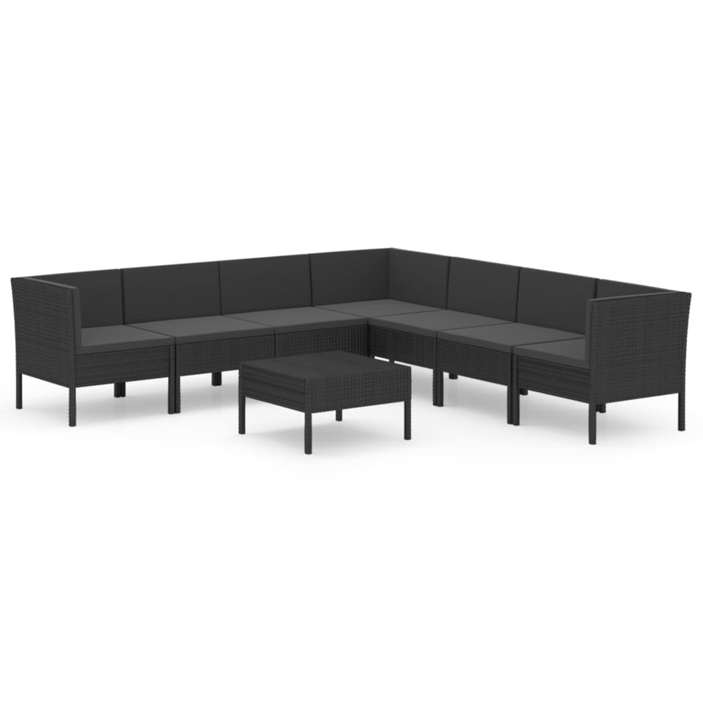 Set Divani da Giardino 8 pz con Cuscini in Polyrattan Nero cod mxl 38392