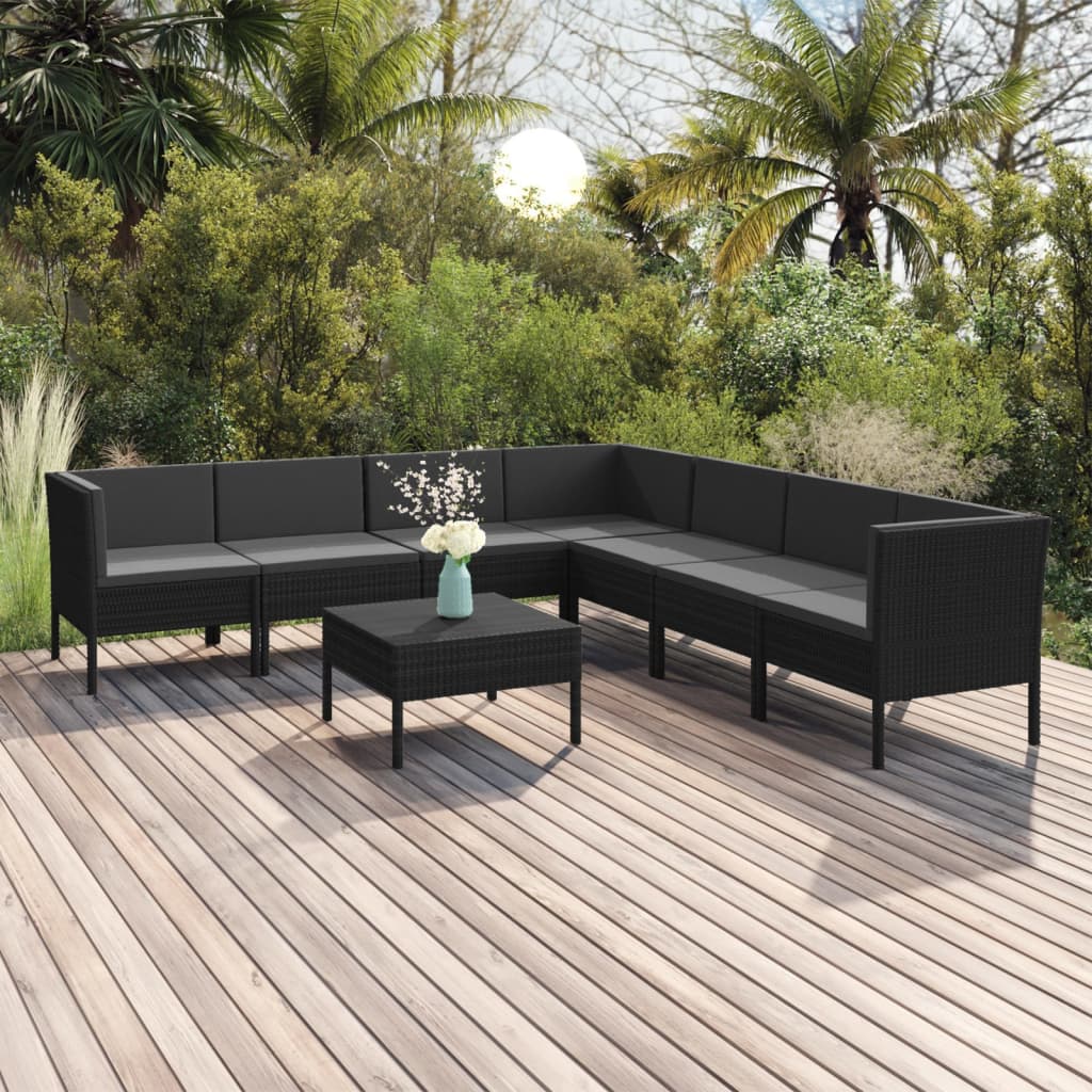 Set Divani da Giardino 8 pz con Cuscini in Polyrattan Nero cod mxl 38392