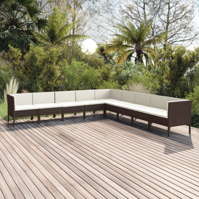 Set Divani da Giardino 9 pz con Cuscini in Polyrattan Marrone cod mxl 38411