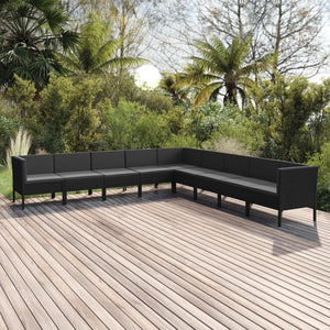 Set Divani da Giardino 9 pz con Cuscini in Polyrattan Nero cod mxl 38403