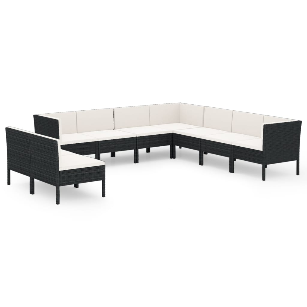 Set Divani da Giardino 9 pz con Cuscini in Polyrattan Nero 3094468