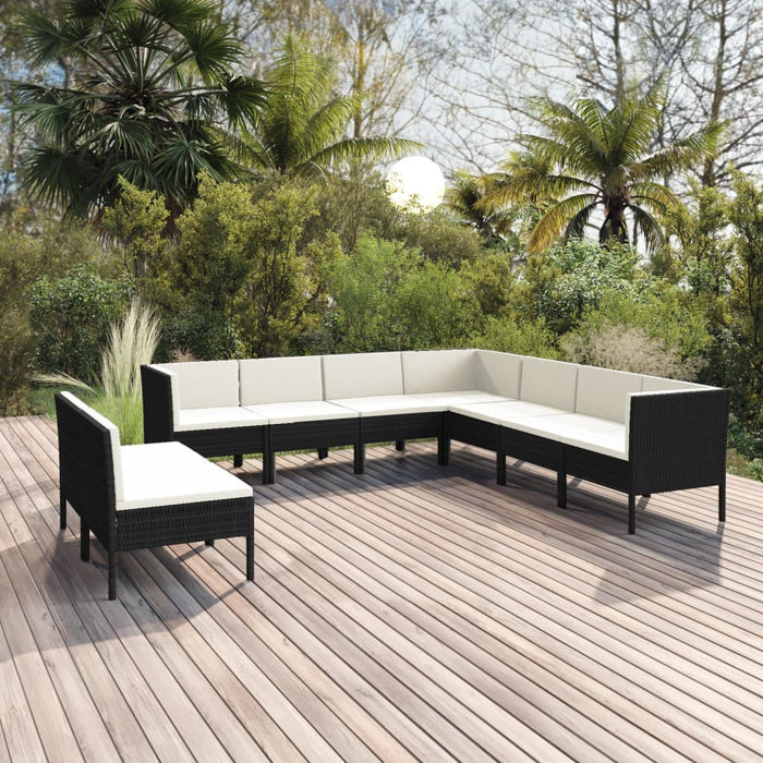 Set Divani da Giardino 9 pz con Cuscini in Polyrattan Nero 3094468