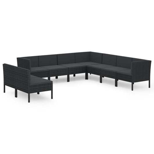 Set Divani da Giardino 9 pz con Cuscini in Polyrattan Nero cod mxl 38414