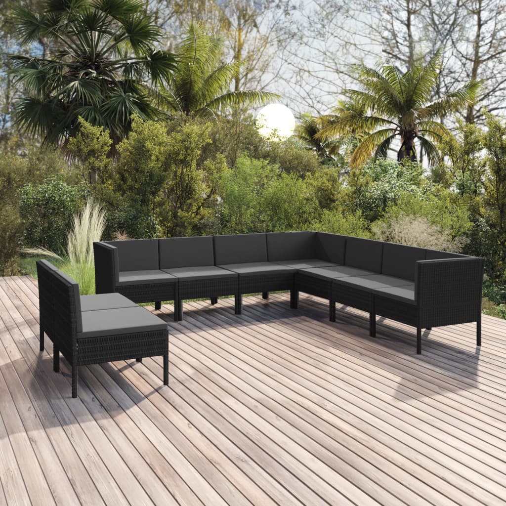 Set Divani da Giardino 9 pz con Cuscini in Polyrattan Nero cod mxl 38414