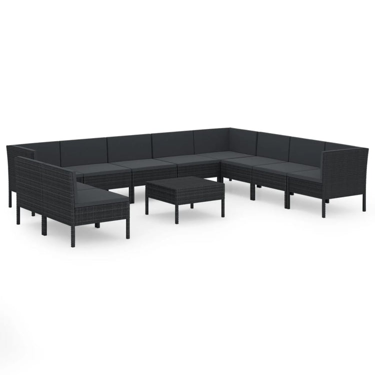 Set Divani da Giardino 11 pz con Cuscini in Polyrattan Nero cod mxl 38415