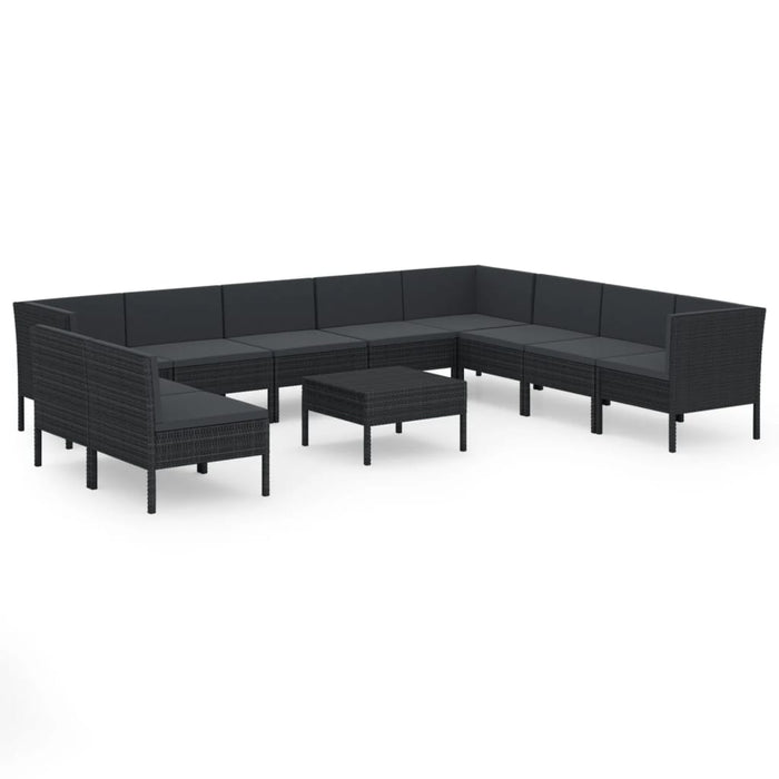 Set Divani da Giardino 11 pz con Cuscini in Polyrattan Nero 3094473